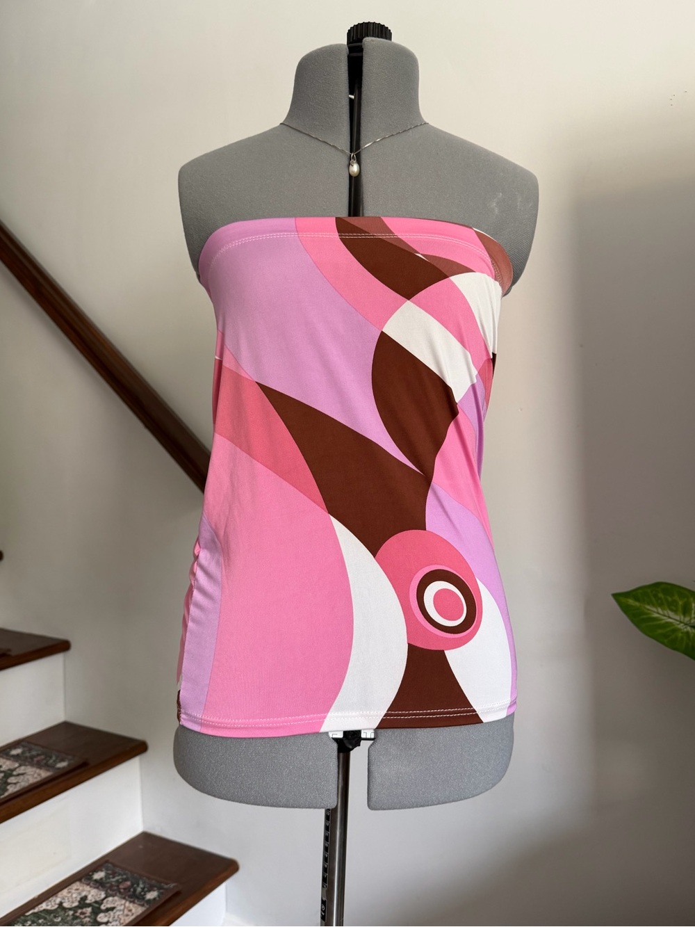 Anne’s Apparel pink, brown, and white strapless tube top/skirt size S